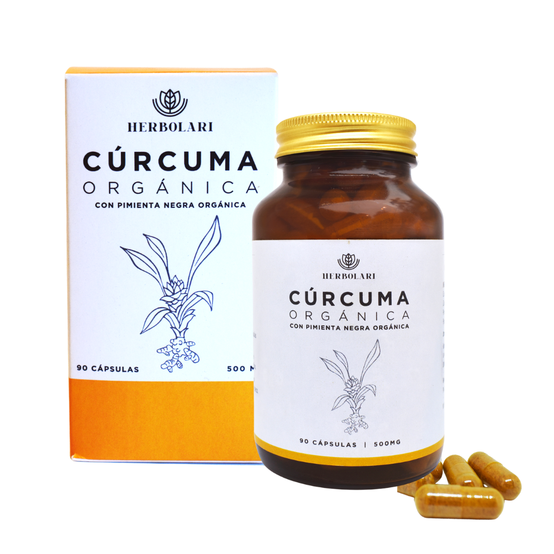 Cúrcuma orgánica y pimienta orgánica en capsulas